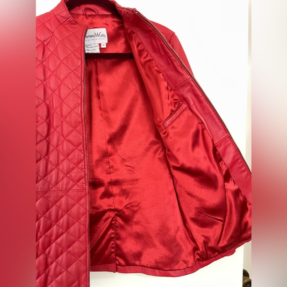 Pamela McCoy Red Leather Quilted Jacket | Women’s Size US XS - Picture 4 of 9